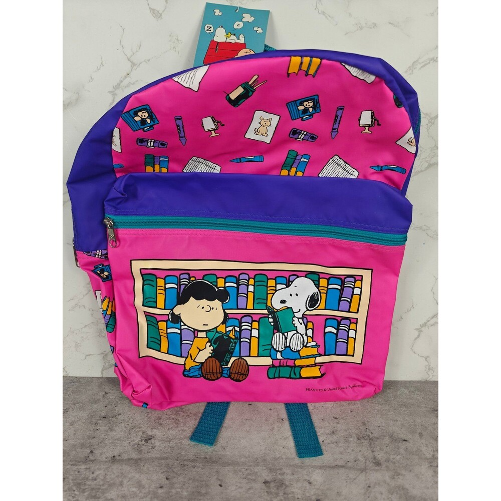 Vintage 1999 Snoopy Peanuts Kids Backpack NWT Snoopy & Lucy Library Scene School